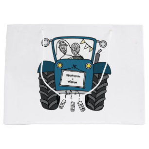 Sac cadeau de Mariage campagnard de tracteur bleu