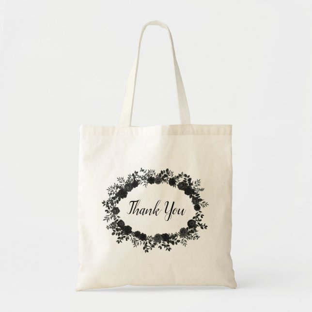 Sac Cadeau de Mariage Gothique Rose Blanche et Noi (Devant)