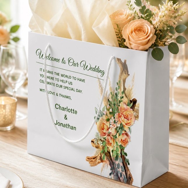 Sac cadeau de mariage Peach Roses & Driftwood (Créateur téléchargé)