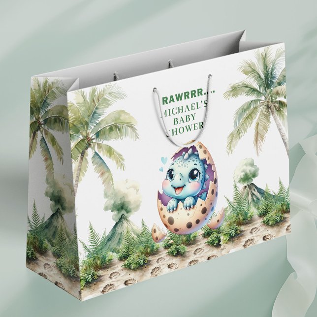 Sac Cadeau de Naissance Bébé Dino Mignon Douche à  (Hatching Soon Baby Dino Cute Shower Gift Bag)