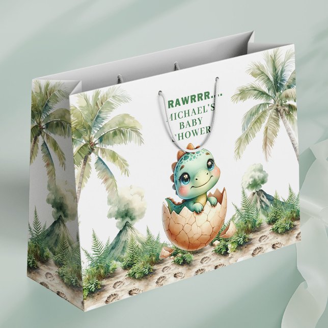 Sac Cadeau de Naissance Bébé Dino Mignon Éclosion  (Cute Hatching Soon Baby Dino Shower Gift Bag)
