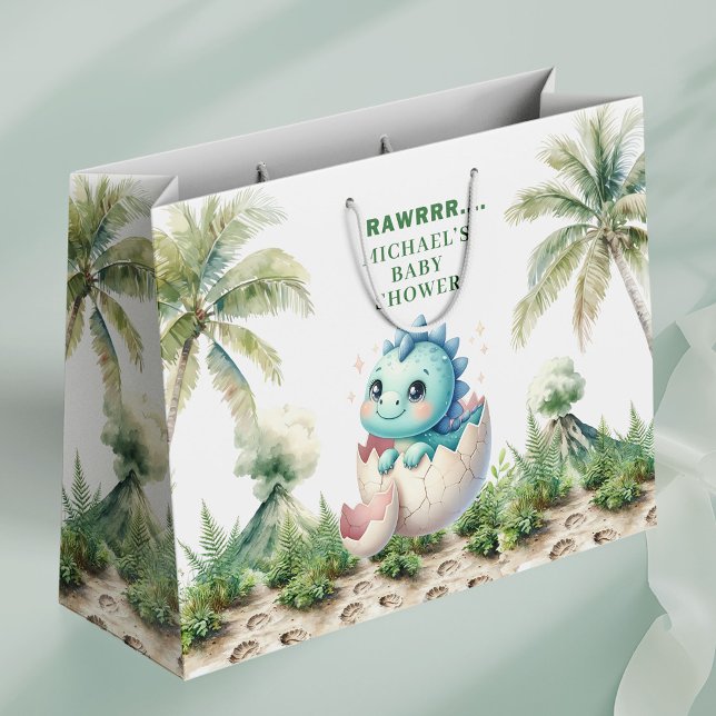 Sac Cadeau de Naissance Thème Bébé Dino à Venir Bi (Hatching Soon Shower Gift Bag Baby Dino Theme)