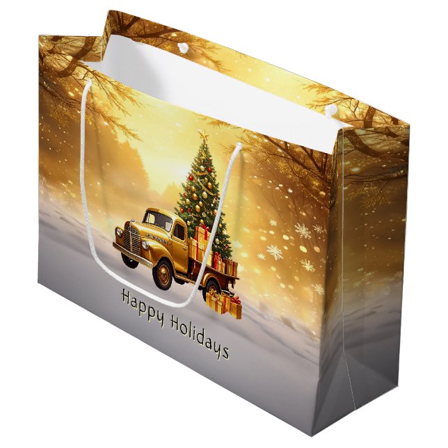 Sac cadeau de Noël Arbre d'or de camion (Devant Angle)