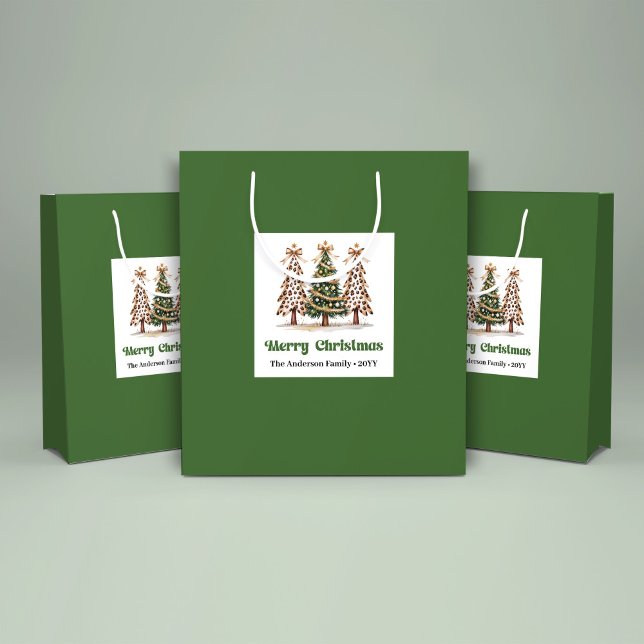 Sac Cadeau de Noël Arbre Joyeux Léopard Personnali (Joyful Leopard Christmas Tree Gift Bag Custom Name)