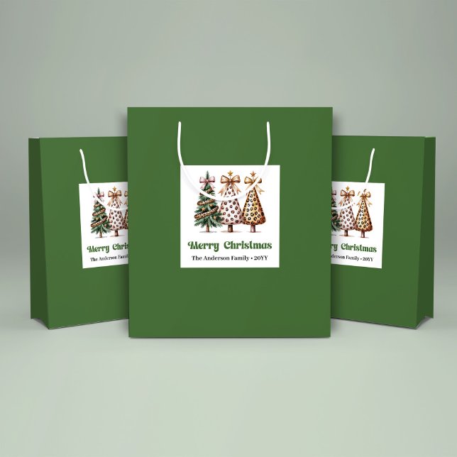 Sac Cadeau de Noël Arbre Léopard Joyeux Nom Person (Merry Leopard Christmas Tree Gift Bag Custom Name)