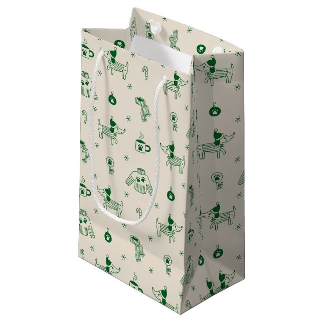 Sac Cadeau de Noël Chien Dessiné à la Main (Devant Angle)