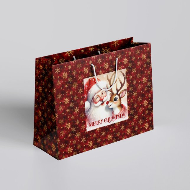 Sac Cadeau de Noël Classique Mignon de Père Noël R (Cute Classic Santa Rudolph Holiday Gift Bag)