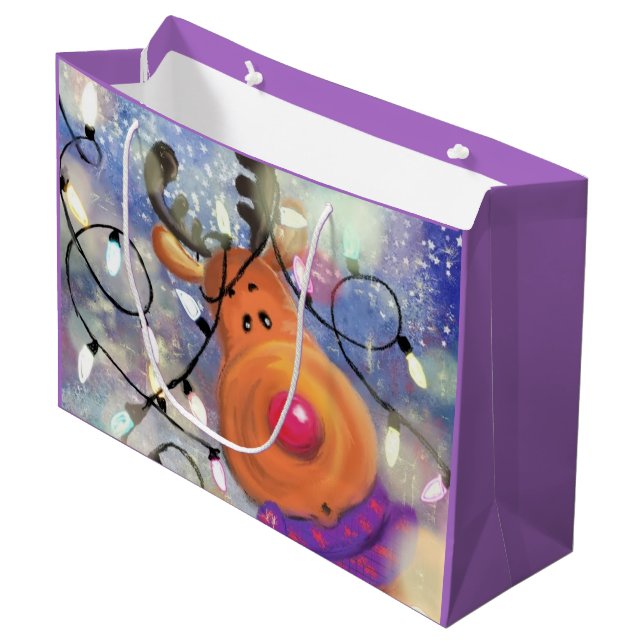 Sac cadeau de Noël de rennes heureux (Devant Angle)