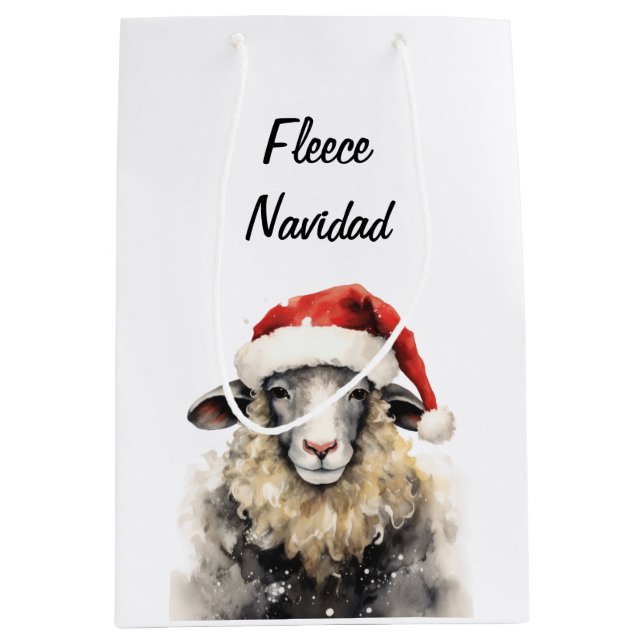 Sac cadeau de Noël en Aquarelle de mouton mignonne (Devant)