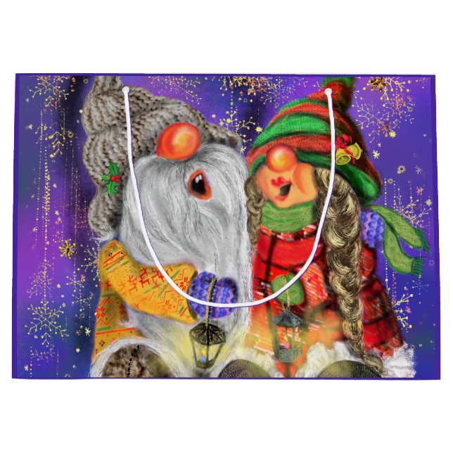 Sac Cadeau de Noël Gnome Couple Heureux (Devant)