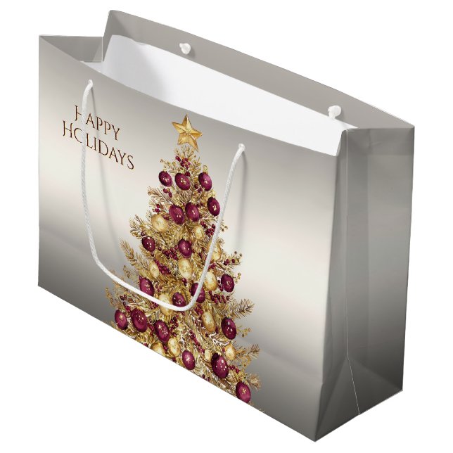 Sac cadeau de Noël Gold Burgundy Tree Holiday (Devant Angle)