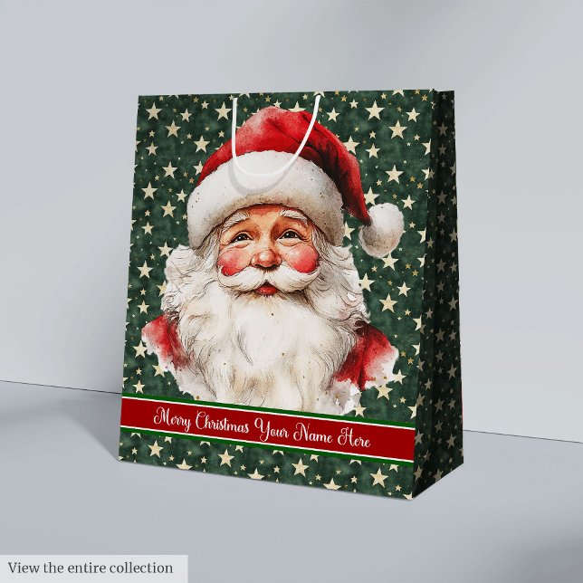 Sac cadeau de Noël Monogramme Vintage Père Noël (Monogrammed Christmas Gift Bag Vintage Santa Claus)