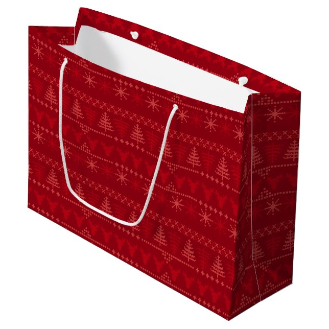 Sac cadeau de Noël Motif rouge nordique - Grand (Devant Angle)