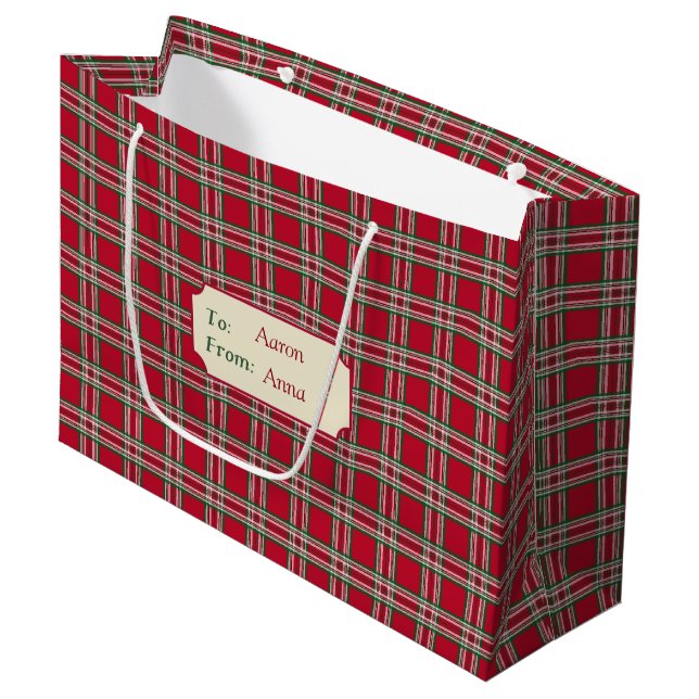 Sac cadeau de Noël personnalisé Red Plaid (Devant Angle)