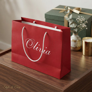 Sac cadeau de Noël rouge personnalisable avec nom