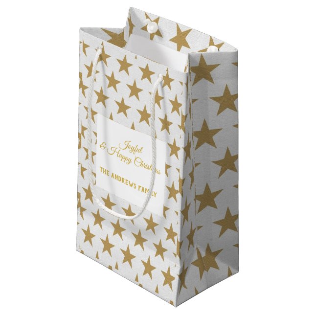 Sac cadeau de Noël simple Star Gold et blanc (Devant Angle)