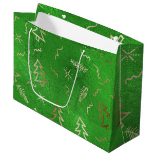 Sac cadeau de Noël vert en feuille d'or avec gribo