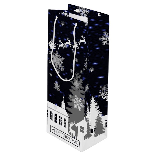 Sac cadeau de Noël Village Vin (Devant Angle)