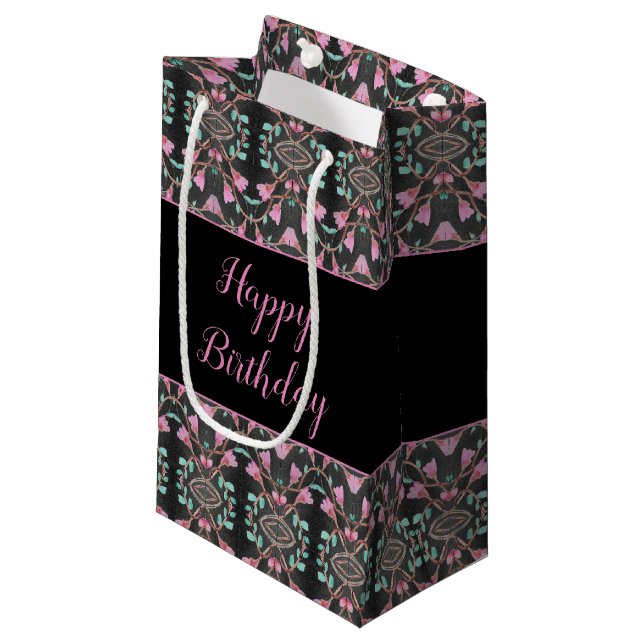 Sac Cadeau De Papier Turquoise Et Rose Noir (Devant Angle)