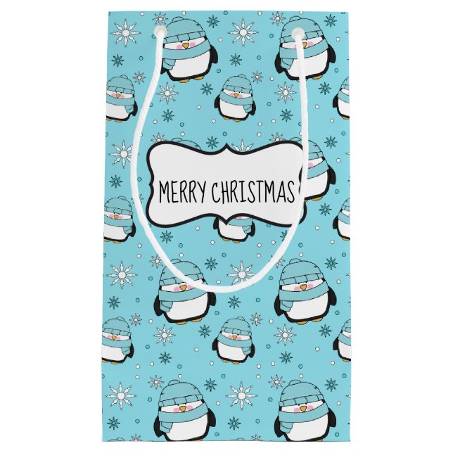 Sac cadeau de pingouin d'hiver (petit) (Devant)