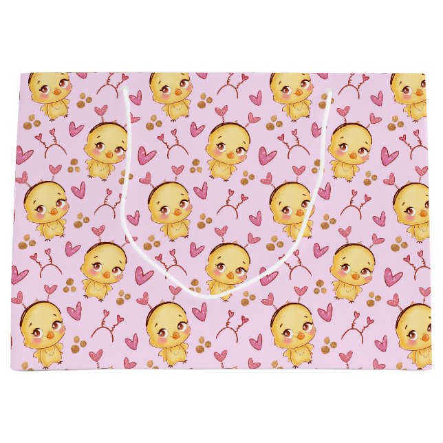 Sac cadeau de poussins et de coeurs mignons (Devant)
