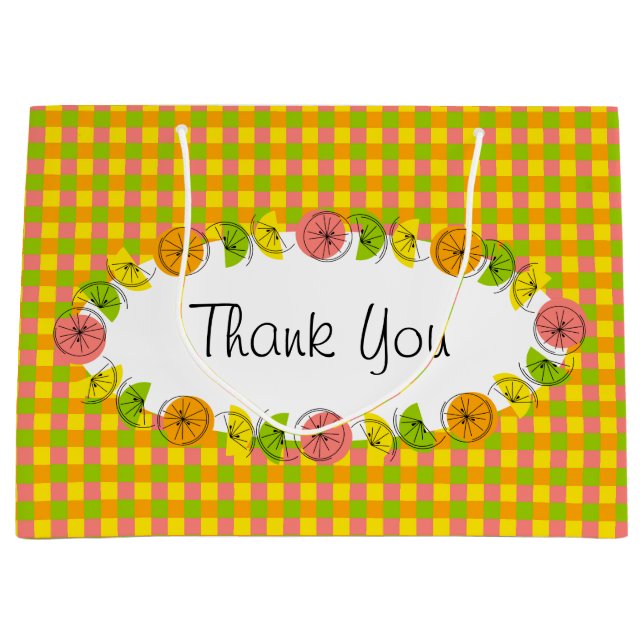 Sac cadeau de remerciement ovale Citrus grand form (Devant)