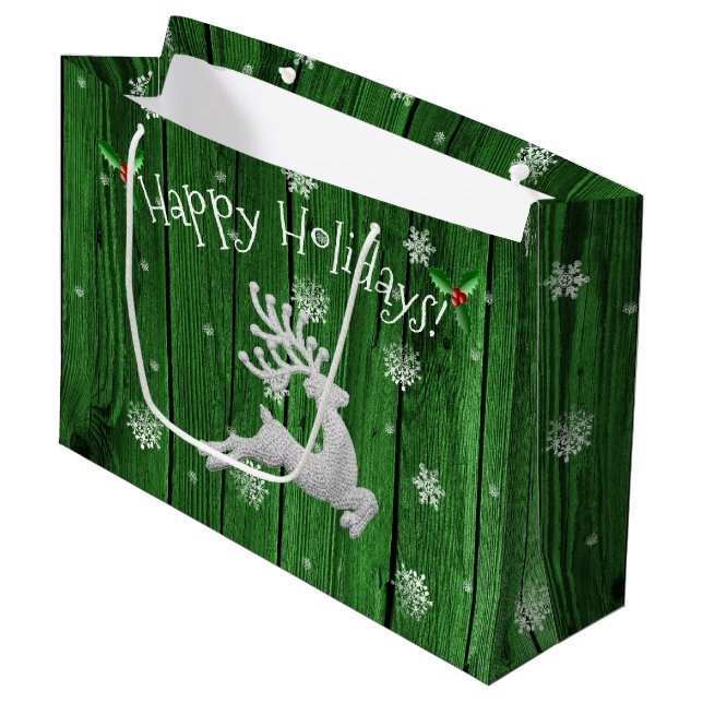 Sac cadeau de rennes de Noël rustique vert (Devant Angle)