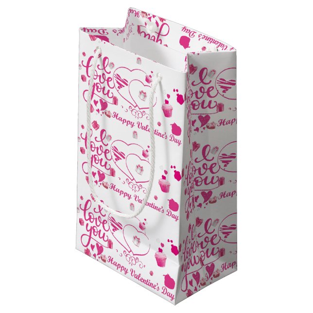 Sac cadeau de Saint-Valentin rose - Petit, brillan (Devant Angle)