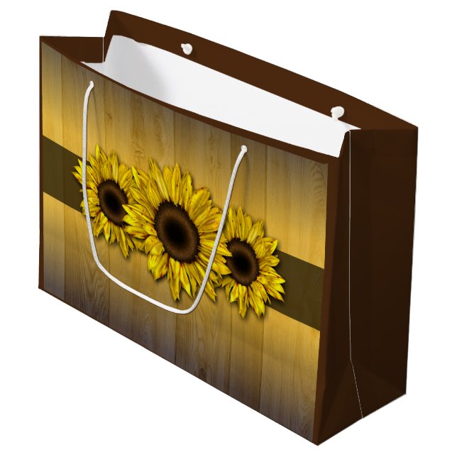 Sac cadeau de tournesol jaune en bois rustique (Devant Angle)
