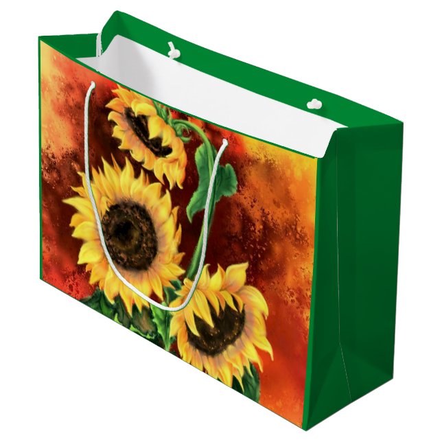 Sac cadeau de trois tournesols (Devant Angle)