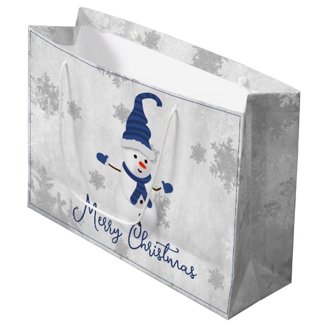 Sac cadeau de vacances Blue Cute Snowman (Devant Angle)