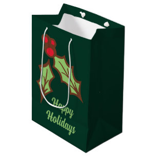 Sac cadeau de vacances Green Holly Christmas