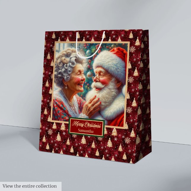 Sac cadeau de vacances Watercolor Père Noël & Mme  (Watercolor Holiday Gift Bag Santa & Mrs Claus)