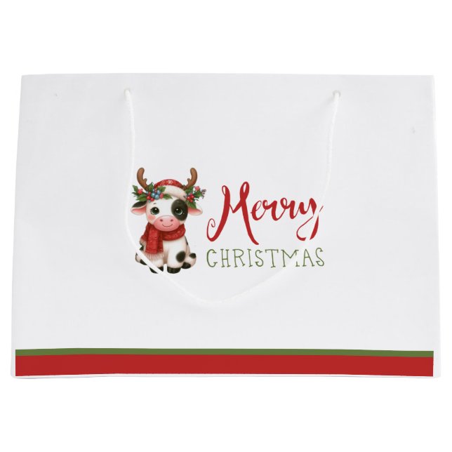 Sac cadeau de vache de Noël joyeux (Devant)