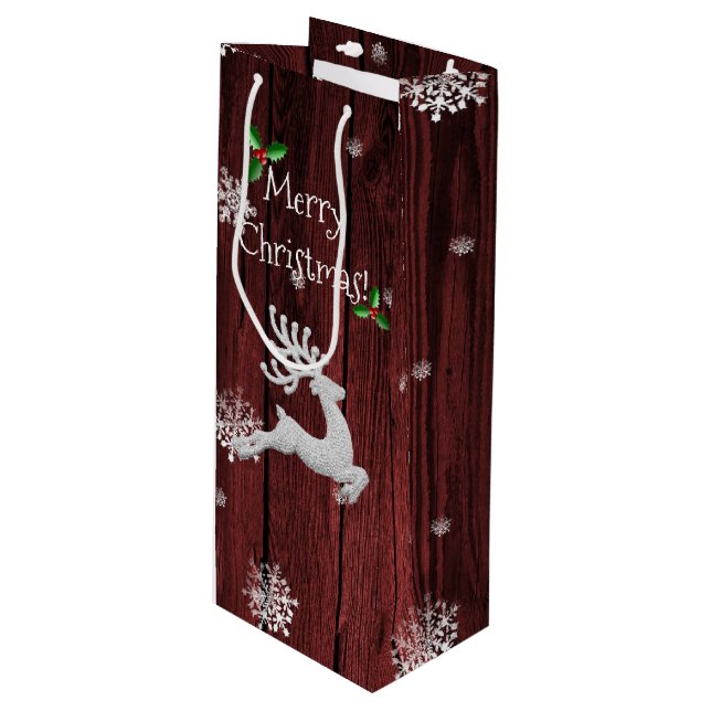 Sac cadeau de vin Red Rustic Christmas Reindeer (Devant Angle)