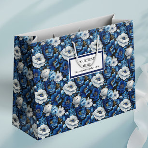Sac Cadeau Décoratif Fleuris Ivoire Bleu Marine Mo