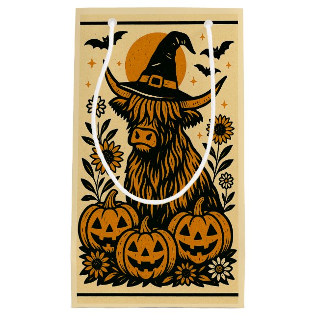Sac cadeau d'Halloween à la vache Highland (Devant)