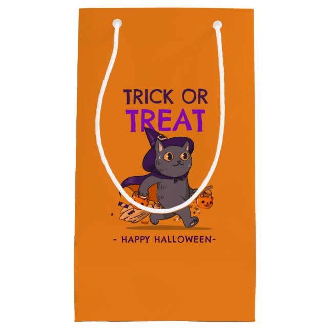 Sac cadeau d'Halloween, chat noir avec casquette s (Devant)