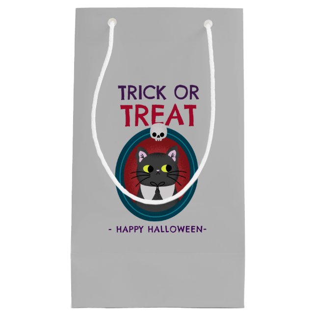 Sac cadeau d'Halloween, Tricoter ou Traiter chat e (Devant)