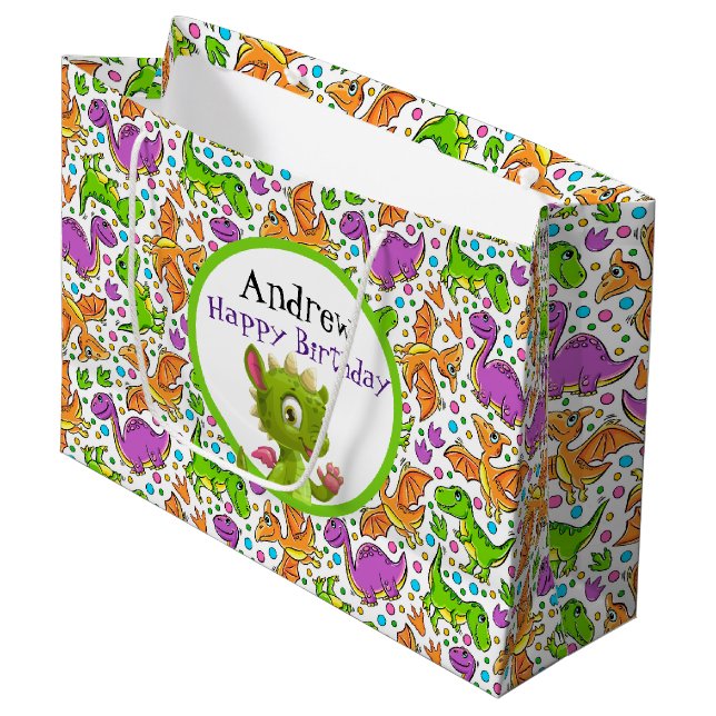 Sac Cadeau Dinosaure Personnalisable pour Enfants (Devant Angle)