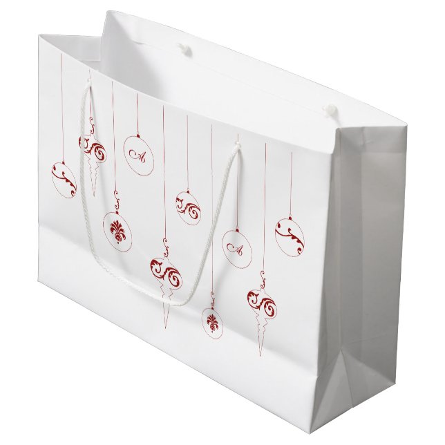 Sac cadeau d'ornements de Noël de Monogramme rouge (Devant Angle)