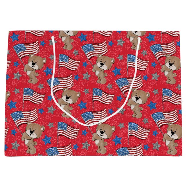 Sac cadeau d'ours avec drapeau patriotique (Devant)