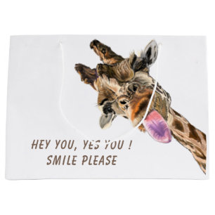 Sac Cadeau Drôle avec une Girafe Enjouée - Texte P