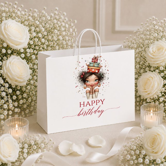 Sac cadeau écriture bordeaux femme fantaisiste mod (Modern Whimsical Woman Burgundy Script gift bag

)