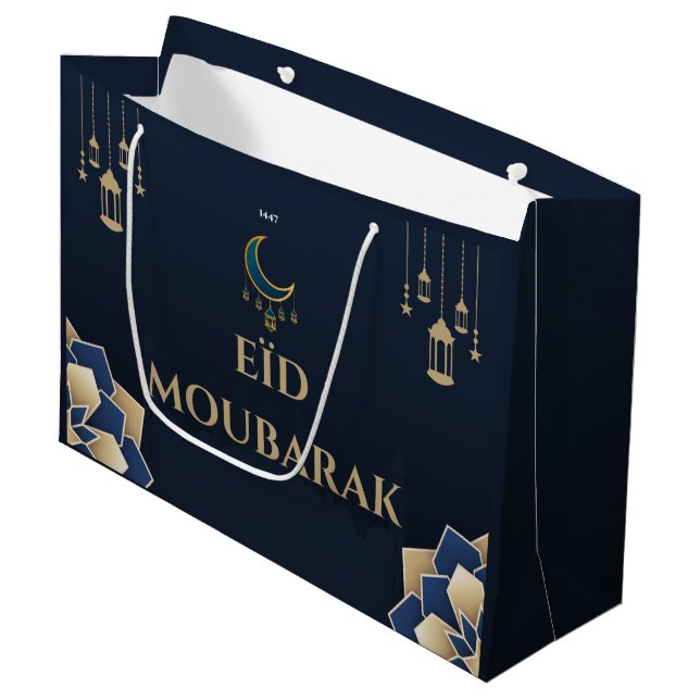 Sac cadeau Eid Moubarak Bleu personnalisable (Devant Angle)