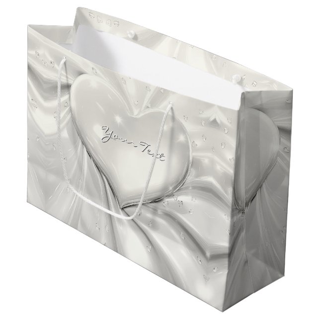 Sac Cadeau Élégant Cœur Crème Blanc (Devant Angle)