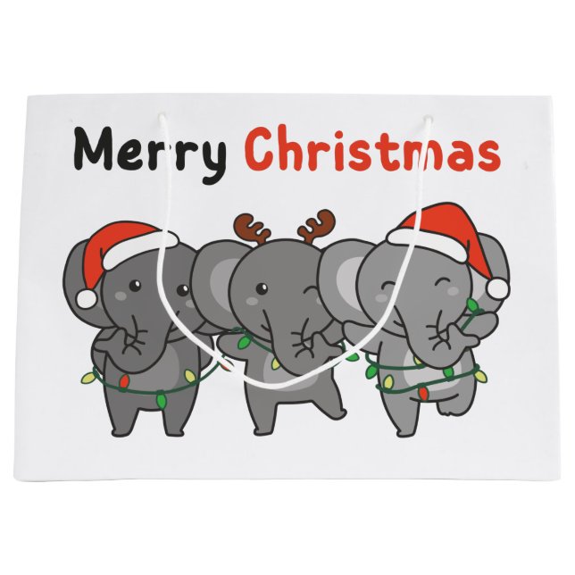 Sac Cadeau Eléphant Animaux de Noël Eléphants Joyeux Grand G (Devant)