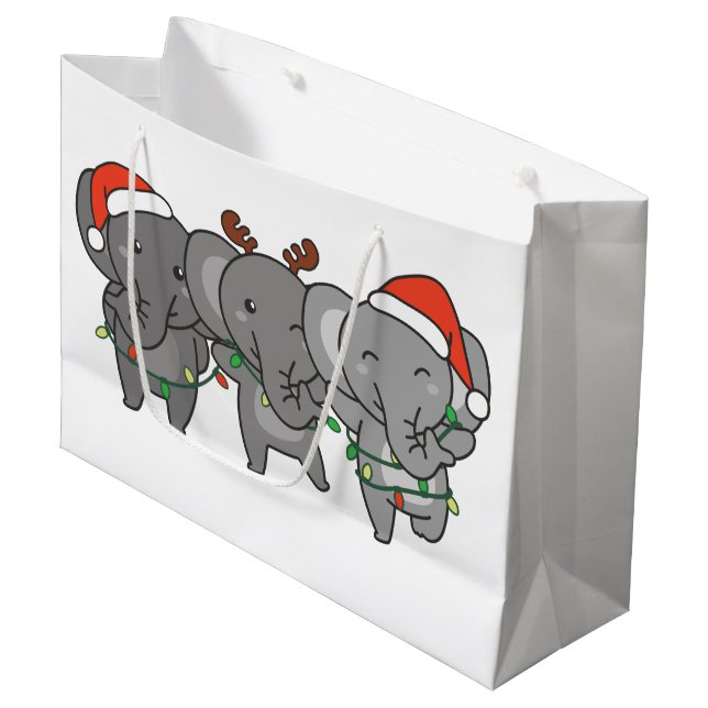 Sac Cadeau Eléphant Noël Animaux mignons Grand Gi (Devant Angle)