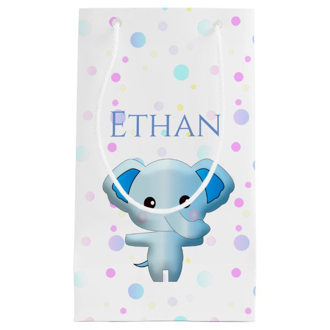 Sac Cadeau Eléphant petit garçon bleu mignon (Devant)