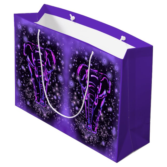Sac Cadeau Éléphants Dans Nuit Étoilée Rose Violet (Dos Angle)